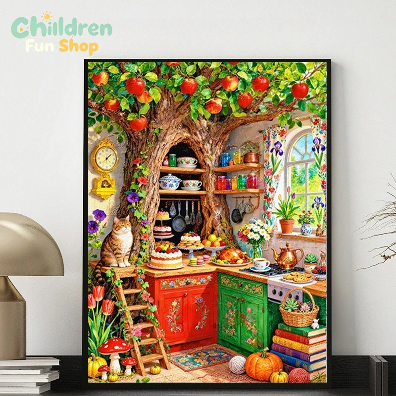 Photo Mosaic Print - Cucina con albero e cavità, decorata